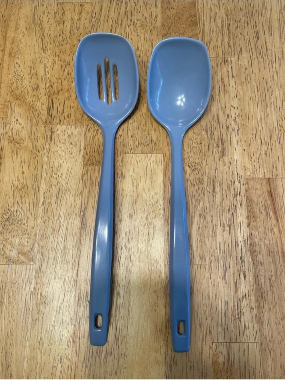Blue Melamine Made in Taiwan Cooking Spoon and Slotted Spoon Set